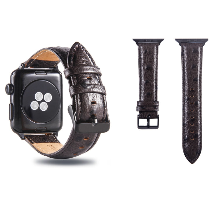 Ostrich Skin Texture Genuine Leather Wrist Watch Band for Apple Watch Series 3 & 2 & 1 38mm(Coffee) - Watch Bands by buy2fix | Online Shopping UK | buy2fix