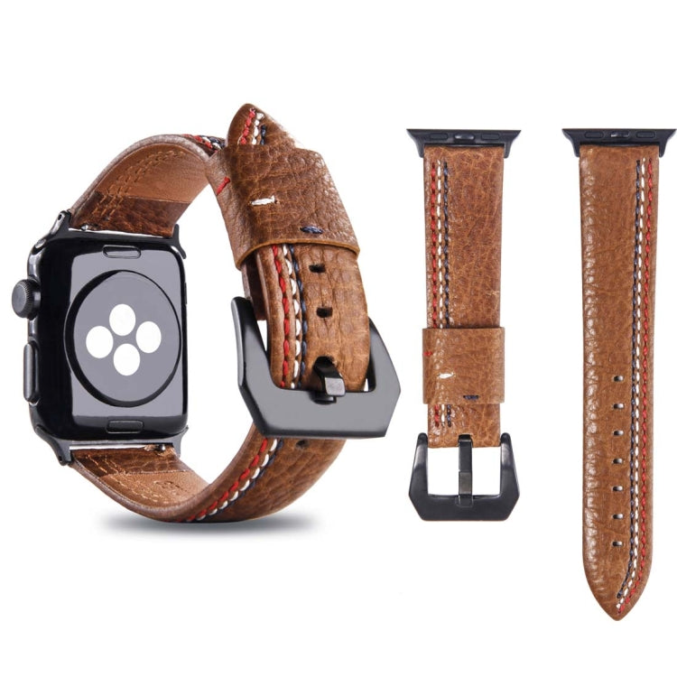 For Apple Watch Series 3 & 2 & 1 38mm Tiga Line Pattern PU Leather Wrist Watch Band (Brown) - Watch Bands by buy2fix | Online Shopping UK | buy2fix