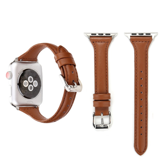 Simple Fashion Genuine Leather T Type Watch Band for Apple Watch Series 3 & 2 & 1 38mm(Brown) - Watch Bands by buy2fix | Online Shopping UK | buy2fix