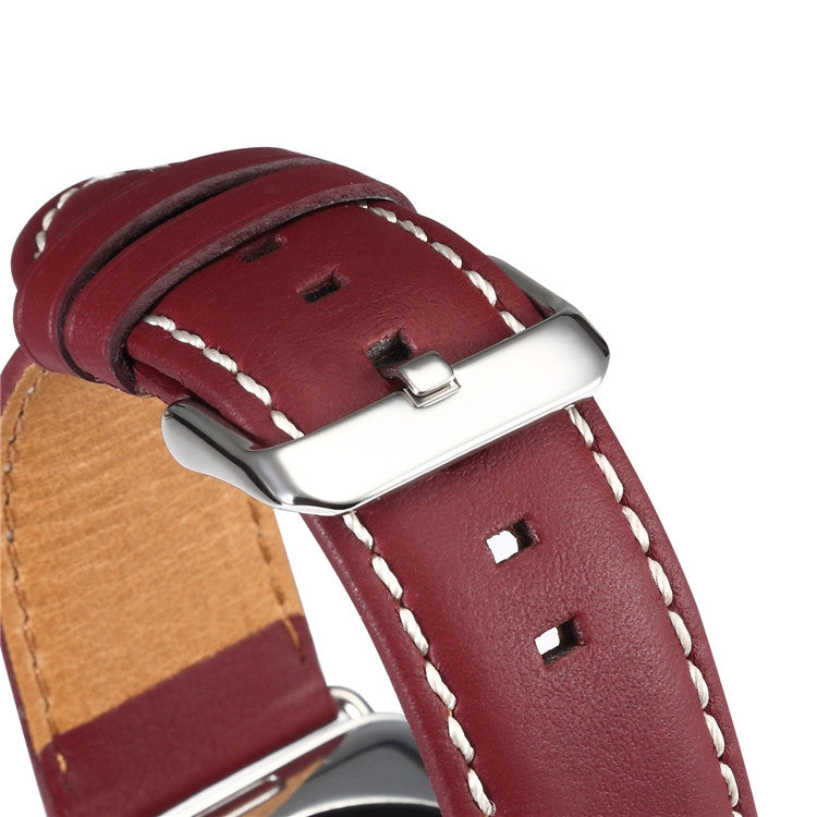 Denior Environmental Luxury Car Watch Leather Watch Band for Apple Watch Series 10 42mm / 9&8&7 41mm / SE 3&SE 2&6&SE&5&4 40mm / 3&2&1 38mm(Dark Red) - Watch Bands by Denior | Online Shopping UK | buy2fix