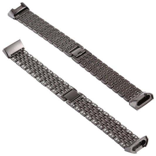 For Fitbit Charge 3 Diamond-studded Stainless Steel  Watch Band(Black) - Watch Bands by buy2fix | Online Shopping UK | buy2fix
