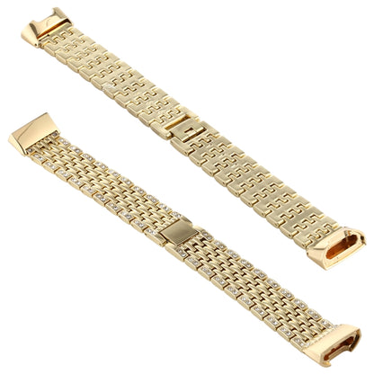 For Fitbit Charge 3 Diamond-studded Stainless Steel  Watch Band(Gold) - Watch Bands by buy2fix | Online Shopping UK | buy2fix