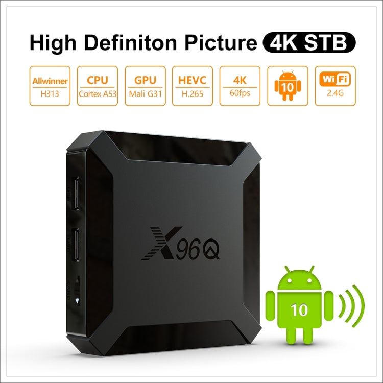 X96Q HD 4K Smart TV Box without Wall Mount, 4GB+64GB, Android 10.0, Allwinner H313 Quad Core ARM Cortex A53 , Support TF Card, HDMI, RJ45, AV, USB x 2 (UK Plug) - Allwinner H3 by buy2fix | Online Shopping UK | buy2fix