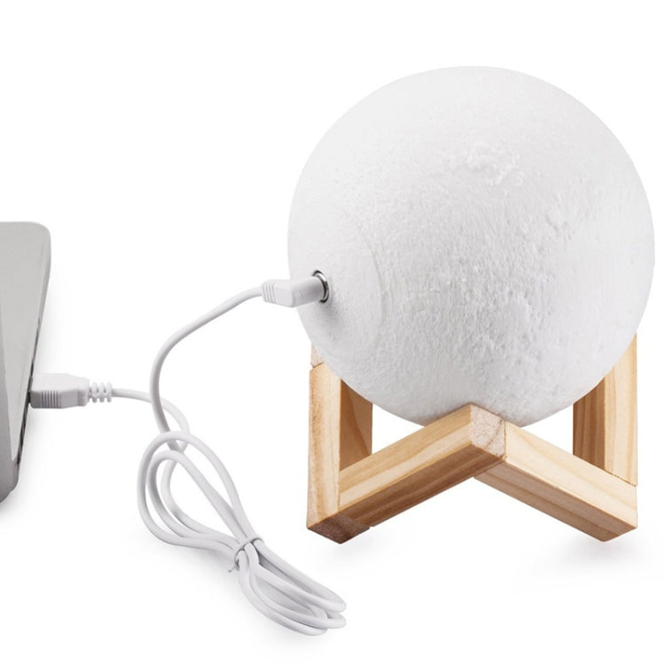 Customized Touch Switch 3-color 3D Print Moon Lamp USB Charging Energy-saving LED Night Light with Wooden Holder Base, Diameter:10cm - Night Lights by buy2fix | Online Shopping UK | buy2fix