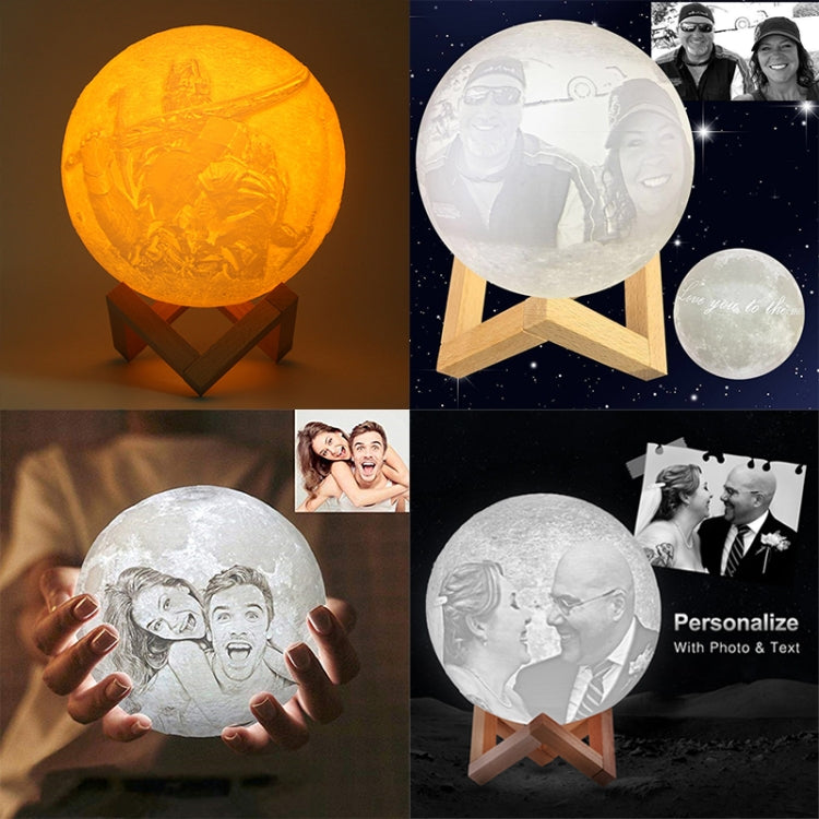 Customized Touch Switch 3-color 3D Print Moon Lamp USB Charging Energy-saving LED Night Light with Wooden Holder Base, Diameter:10cm - Night Lights by buy2fix | Online Shopping UK | buy2fix