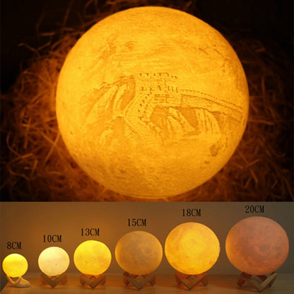 Customized Touch Switch 2-color 3D Print Moon Lamp USB Charging Energy-saving LED Night Light with Wooden Holder Base, Diameter:18cm - Night Lights by buy2fix | Online Shopping UK | buy2fix