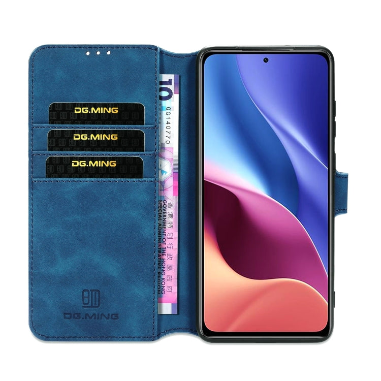 For Xiaomi Redmi K40 DG.MING Retro Oil Side Horizontal Flip Leather Case with Holder & Card Slots & Wallet(Blue) - Xiaomi Cases by DG.MING | Online Shopping UK | buy2fix