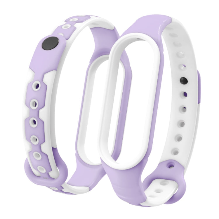 For Xiaomi Mi Band 6 / Band 5  Two-color Silicone Breathable Replacement Watchbands(Purple White) - Watch Cases by buy2fix | Online Shopping UK | buy2fix