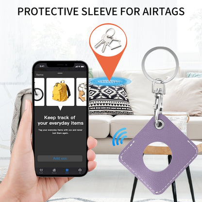 Square PU Leather Case Shockproof Anti-scratch Protective Cover with Keychain Ring Loop For AirTag(Taro Purple) - Key Chain Series by MOMAX | Online Shopping UK | buy2fix