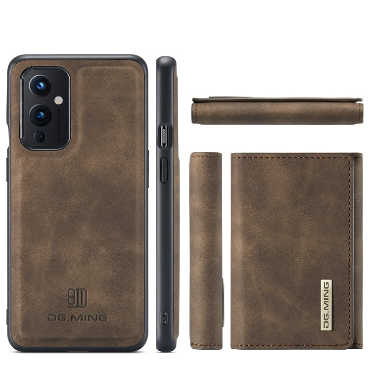 For OnePlus 9 (EU/NA) DG.MING M1 Series 3-Fold Multi Card Wallet  Back Cover Shockproof Case with Holder Function(Coffee) -  by DG.MING | Online Shopping UK | buy2fix