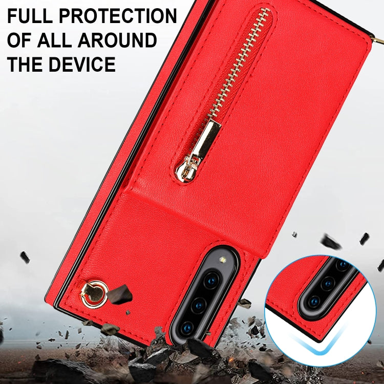 For Samsung Galaxy A90 5G Cross-body Zipper Square TPU+PU Back Cover Case with Holder & Card Slots & Wallet & Strap(Red) - Galaxy Phone Cases by buy2fix | Online Shopping UK | buy2fix