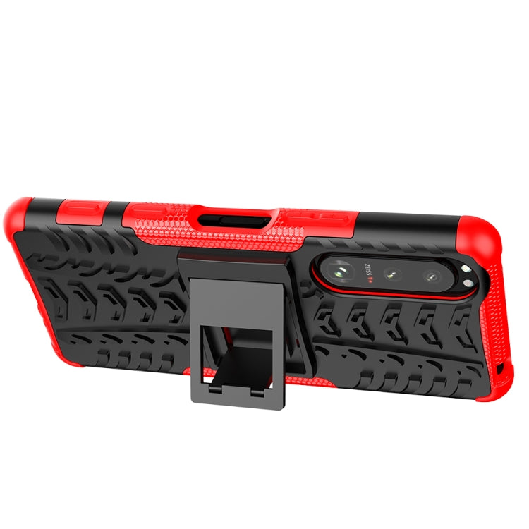 For Sony Xperia 5 III Tire Texture Shockproof TPU+PC Protective Case with Holder(Red) - Sony Cases by buy2fix | Online Shopping UK | buy2fix