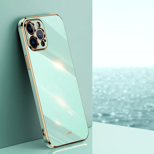 For iPhone 12 Pro XINLI Straight 6D Plating Gold Edge TPU Shockproof Case(Mint Green) - iPhone 12 / 12 Pro Cases by XINLI | Online Shopping UK | buy2fix