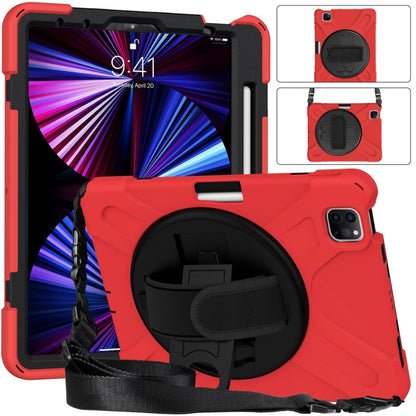 For iPad Pro 11 2022 / 2021 / 2020 / 2018 Silicone + PC Protective Tablet Case with Holder & Shoulder Strap(Red) - iPad Pro 11 (2022/2021) Cases by buy2fix | Online Shopping UK | buy2fix