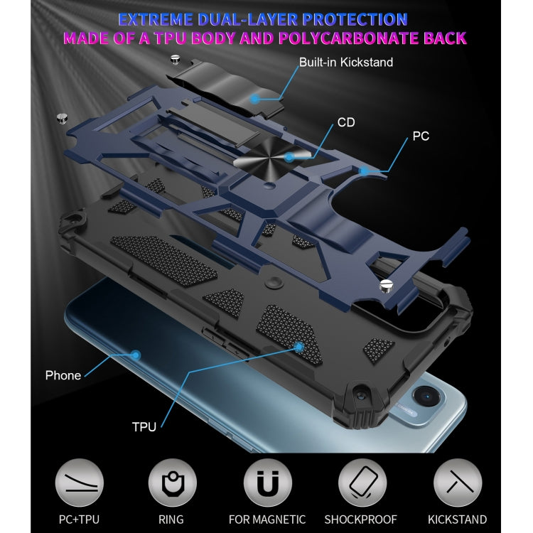 For OPPO A54 4G / A55 5G Shockproof TPU + PC Magnetic Protective Case with Holder(Blue) - OPPO Cases by buy2fix | Online Shopping UK | buy2fix