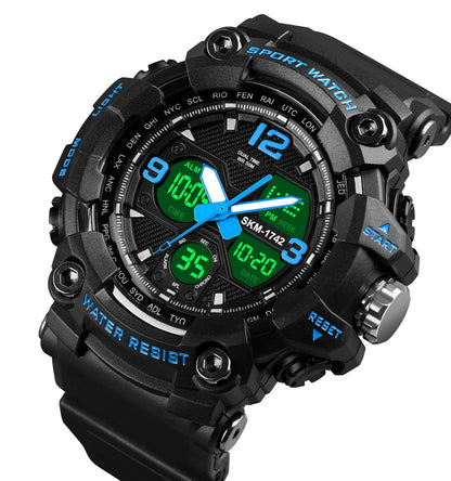 SKMEI 1742 Four-screen LED Digital Display Luminous Sports Shockproof Electronic Watch for Men(Blue) - Leather Strap Watches by SKMEI | Online Shopping UK | buy2fix