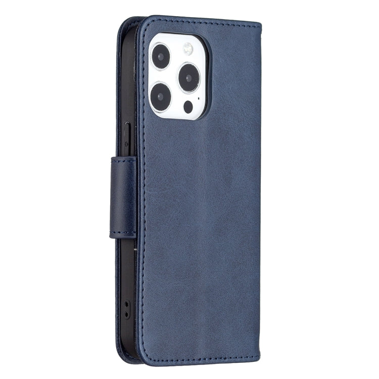 For iPhone 13 Retro Lambskin Texture Pure Color Horizontal Flip PU Leather Case, with Holder & Card Slots & Wallet & Lanyard(Blue) - iPhone 13 Cases by buy2fix | Online Shopping UK | buy2fix