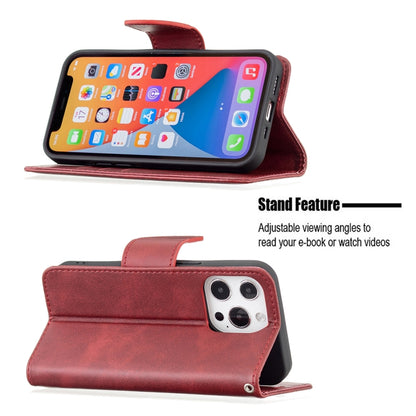 For iPhone 13 Pro Retro Lambskin Texture Pure Color Horizontal Flip PU Leather Case, with Holder & Card Slots & Wallet & Lanyard(Red) - iPhone 13 Pro Cases by buy2fix | Online Shopping UK | buy2fix