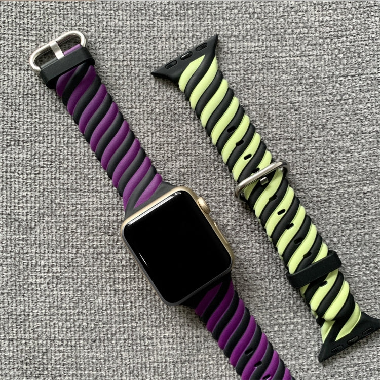 Two-color Twist Silicone Watch Band For Apple Watch Ultra 49mm&Watch Ultra 2 49mm / Series 9&8&7 45mm / SE 3&SE 2&6&SE&5&4 44mm / 3&2&1 42mm(Purple Black) - Watch Bands by buy2fix | Online Shopping UK | buy2fix