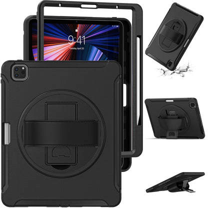 For iPad Pro 12.9 2022 / 2021 360 Degree Rotation PC + TPU Protective Tablet Case with Holder & Hand-strap(Black) - iPad Pro 12.9 (2022/2021) Cases by buy2fix | Online Shopping UK | buy2fix