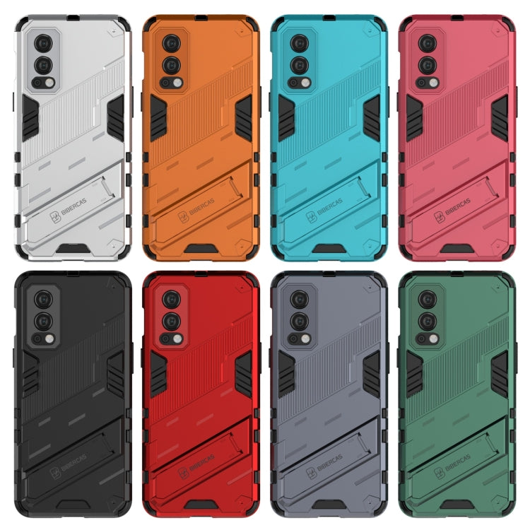 For OnePlus Nord 2 5G Punk Armor 2 in 1 PC + TPU Shockproof Case with Invisible Holder(Light Red) - OnePlus Cases by buy2fix | Online Shopping UK | buy2fix