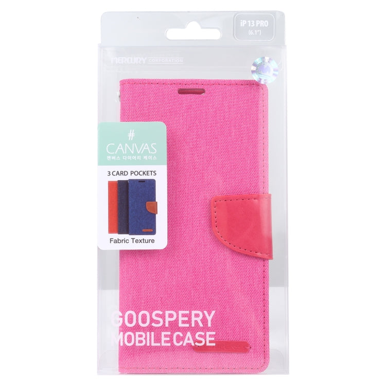 For iPhone 13 Pro GOOSPERY CANVAS DIARY Cross Texture Horizontal Flip Leather Case with Holder& Card Slots & Wallet (Rose Red) - iPhone 13 Pro Cases by GOOSPERY | Online Shopping UK | buy2fix