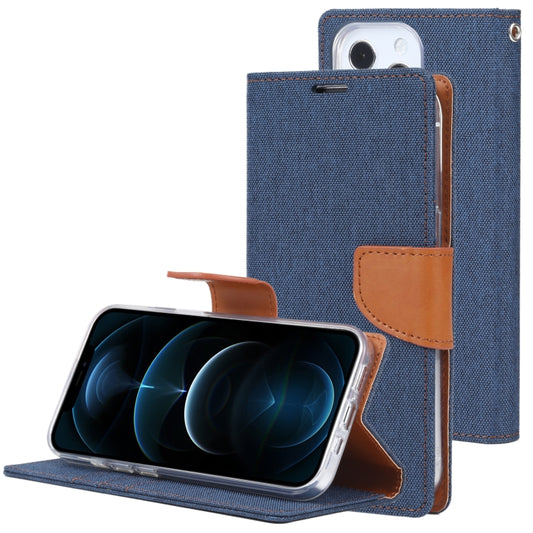 For iPhone 13 Pro GOOSPERY CANVAS DIARY Cross Texture Horizontal Flip Leather Case with Holder& Card Slots & Wallet (Navy Blue) - iPhone 13 Pro Cases by GOOSPERY | Online Shopping UK | buy2fix