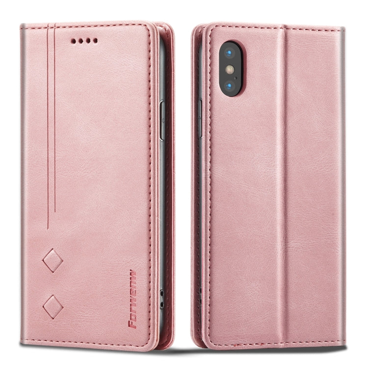 For iPhone X / XS Forwenw F2 Series Magnetic Horizontal Flip Leather Case with Holder & Card Slots & Wallet(Rose Gold) - More iPhone Cases by Forwenw | Online Shopping UK | buy2fix