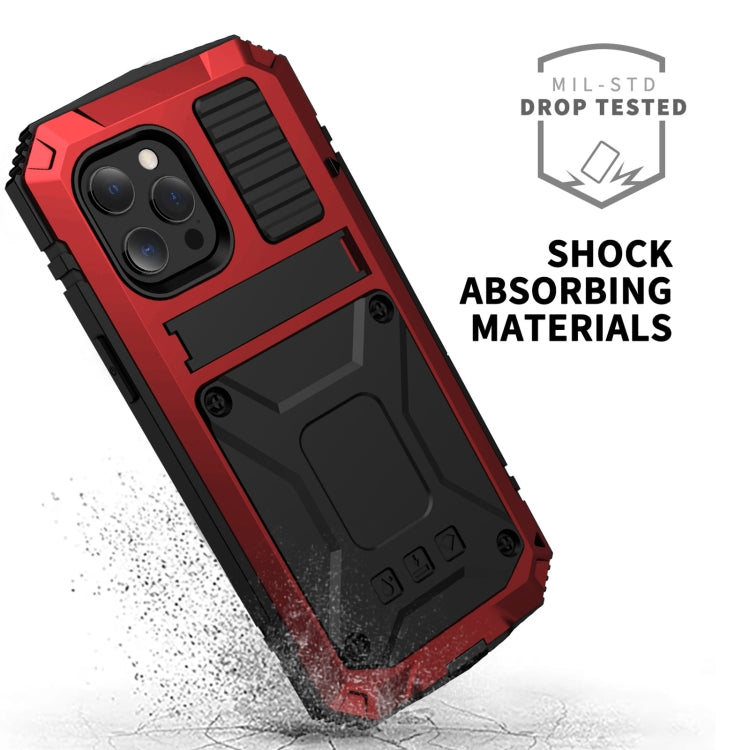 For iPhone 13 Pro Max R-JUST Shockproof Waterproof Dust-proof Metal + Silicone Protective Case with Holder (Red) - iPhone 13 Pro Max Cases by R-JUST | Online Shopping UK | buy2fix