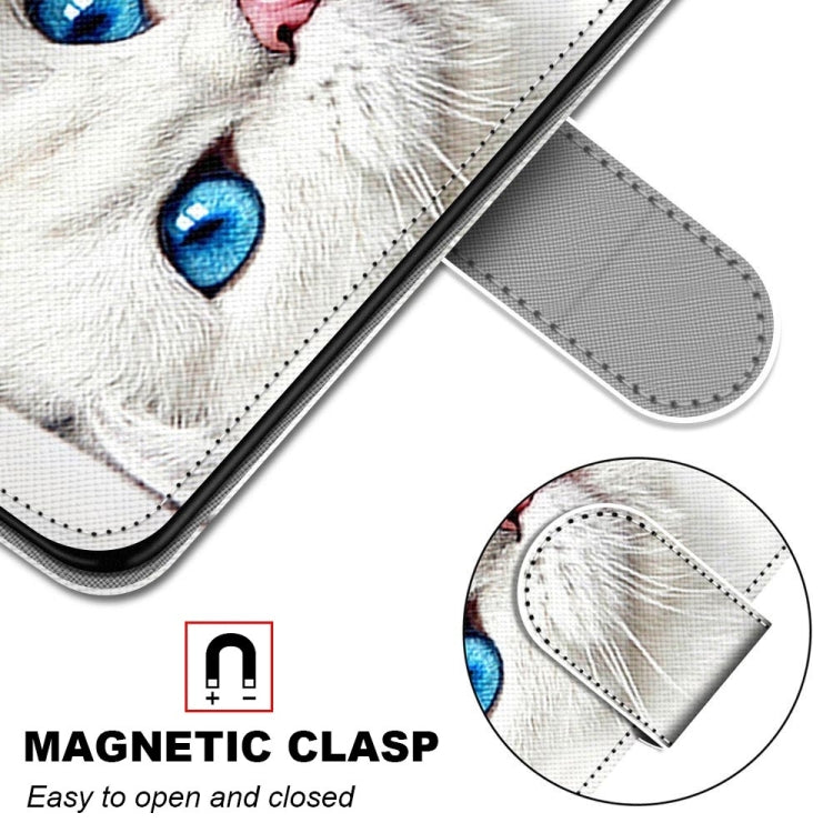 For iPhone 13 Coloured Drawing Cross Texture Horizontal Flip PU Leather Case with Holder & Card Slots & Wallet & Lanyard(White Kitten) - iPhone 13 Cases by buy2fix | Online Shopping UK | buy2fix