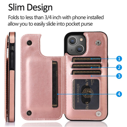 For iPhone 13 Double Buckle Shockproof PU Protective Case with Card Slots & Holder(Rose Gold) - iPhone 13 Cases by buy2fix | Online Shopping UK | buy2fix