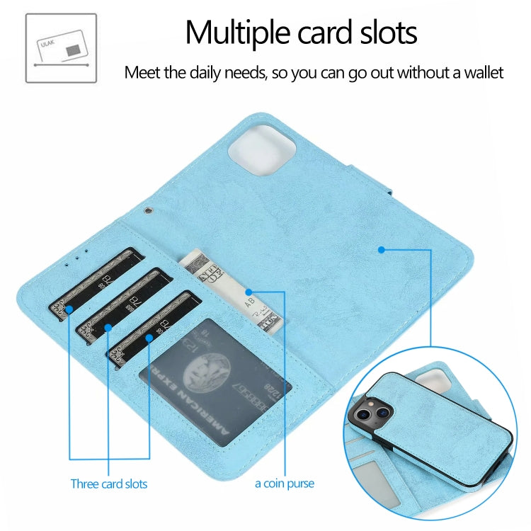 For iPhone 13 Pro Max Retro 2 in 1 Detachable Horizontal Flip Leather Case with Card Slots & Wallet (Blue) - iPhone 13 Pro Max Cases by buy2fix | Online Shopping UK | buy2fix