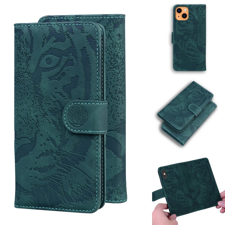 For iPhone 13 mini Tiger Embossing Pattern Horizontal Flip Leather Case with Holder & Card Slots & Wallet (Green) - iPhone 13 mini Cases by buy2fix | Online Shopping UK | buy2fix