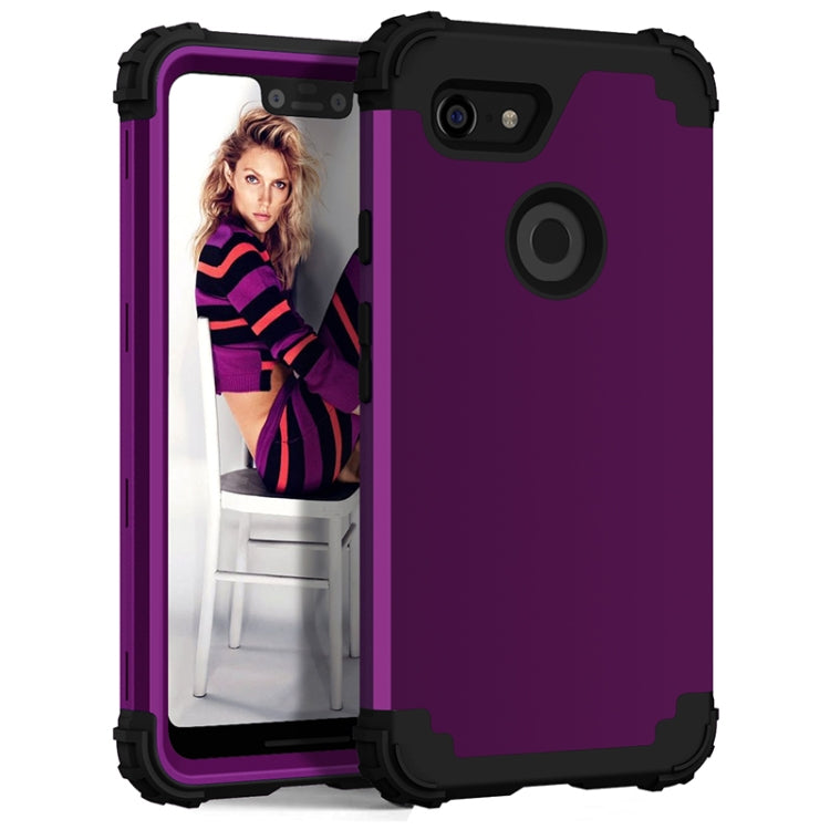 For Google Pixel 3 XL 3 in 1 Shockproof PC + Silicone Protective Case(Dark Purple + Black) - Google Cases by buy2fix | Online Shopping UK | buy2fix