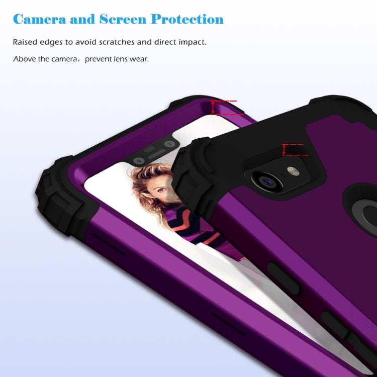 For Google Pixel 3 XL 3 in 1 Shockproof PC + Silicone Protective Case(Dark Purple + Black) - Google Cases by buy2fix | Online Shopping UK | buy2fix