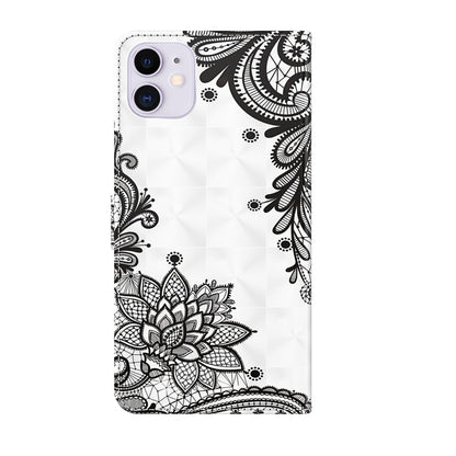 For iPhone 13 Pro Max 3D Painting Pattern Horizontal Flip TPU + PU Leather Case with Holder & Card Slots & Wallet (Diagonal Black Flower) - iPhone 13 Pro Max Cases by buy2fix | Online Shopping UK | buy2fix