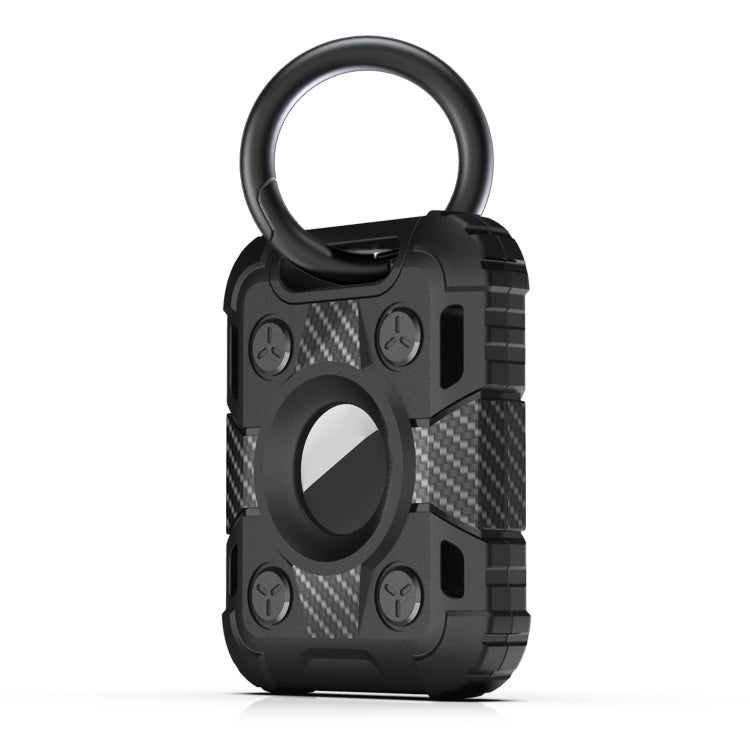 Tank Armor Anti-scratch Shockproof Carbon Fiber TPU Protective Cover Case with Keychain Ring Loop For AirTag(Black) - Key Chain Series by buy2fix | Online Shopping UK | buy2fix