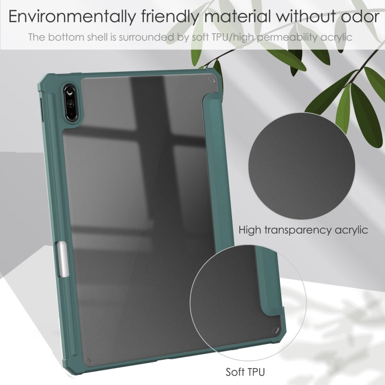 For Huawei MatePad 11 2021 Three-fold Transparent TPU Horizontal Flip Leather Case with Pen Slot & Three-fold Holder & Sleep / Wake-up Function(Dark Green) - Huawei by buy2fix | Online Shopping UK | buy2fix