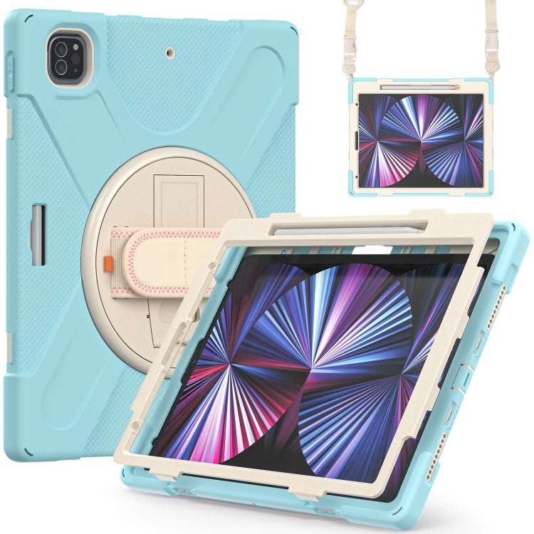 For iPad Pro 12.9 2022 / 2021/ 2020 / 2018  Silicone + PC Protective Tablet Case with Holder & Shoulder Strap(Ice Blue) - iPad Pro 12.9 (2022/2021) Cases by buy2fix | Online Shopping UK | buy2fix