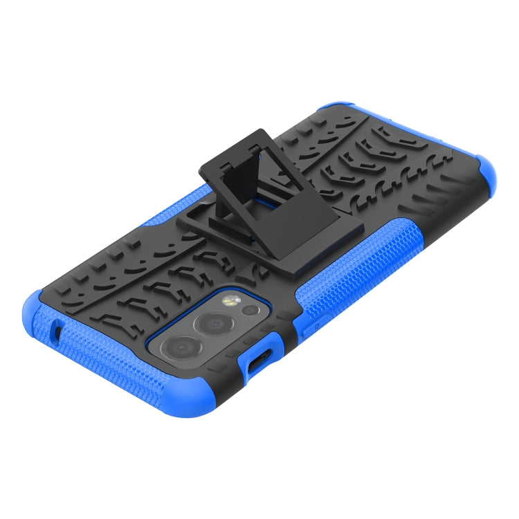 For OnePlus Nord 2 5G Tire Texture Shockproof TPU+PC Protective Case with Holder(Blue) - OnePlus Cases by buy2fix | Online Shopping UK | buy2fix