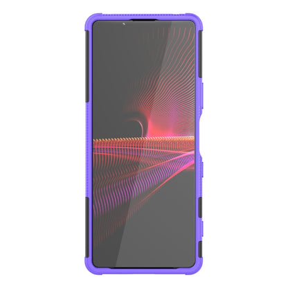 For Sony Xperia 1 III Tire Texture Shockproof TPU+PC Protective Case with Holder(Purple) - Sony Cases by buy2fix | Online Shopping UK | buy2fix