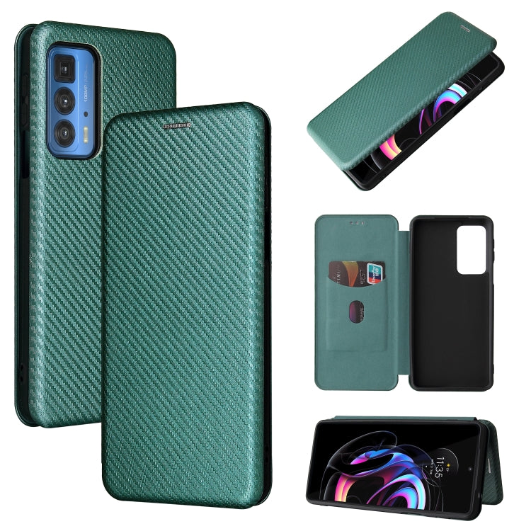 For Motorola Edge 20 Pro Carbon Fiber Texture Horizontal Flip TPU + PC + PU Leather Case with Card Slot(Green) - Motorola Cases by buy2fix | Online Shopping UK | buy2fix