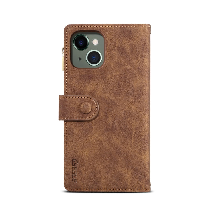 For iPhone 13 Retro Frosted Horizontal Flip Leather Case with Holder & Card Slot & Wallet & Zipper Pocket & Lanyard(Brown) - iPhone 13 Cases by buy2fix | Online Shopping UK | buy2fix