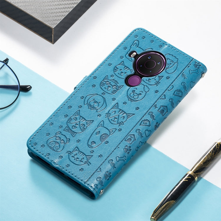 For Nokia 5.4 Lovely Cat and Dog Embossing Pattern Horizontal Flip Leather Case , with Holder & Card Slots & Wallet & Cartoon Clasp & Lanyard(Blue) - Nokia Cases by buy2fix | Online Shopping UK | buy2fix