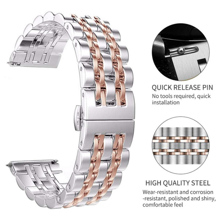 20mm Women Version Seven-beads Steel Watch Band(Silver Rose Gold) - Watch Bands by buy2fix | Online Shopping UK | buy2fix