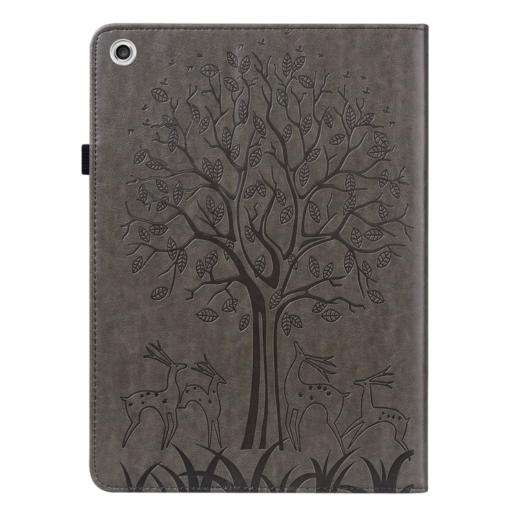 For Lenovo M10 TB-X505L Tree & Deer Pattern Pressed Printing Horizontal Flip PU Leather Case with Holder & Card Slots(Grey) - Lenovo by buy2fix | Online Shopping UK | buy2fix