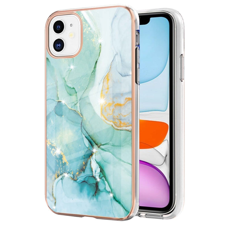 For iPhone 11 Electroplating Marble Pattern Dual-side IMD TPU Shockproof Case (Green 003) - iPhone 11 Cases by buy2fix | Online Shopping UK | buy2fix