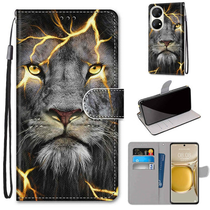 For Huawei P50 Pro Coloured Drawing Cross Texture Horizontal Flip PU Leather Case with Holder & Card Slots & Wallet & Lanyard(Fission Lion) - Huawei Cases by buy2fix | Online Shopping UK | buy2fix