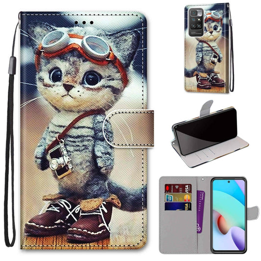 For Xiaomi Redmi 10 Coloured Drawing Cross Texture Horizontal Flip PU Leather Case with Holder & Card Slots & Wallet & Lanyard(Leather Shoes Cat) - Xiaomi Cases by buy2fix | Online Shopping UK | buy2fix