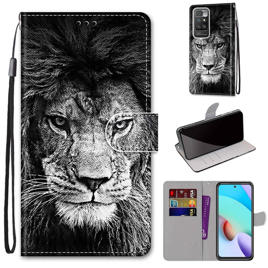 For Xiaomi Redmi 10 Coloured Drawing Cross Texture Horizontal Flip PU Leather Case with Holder & Card Slots & Wallet & Lanyard(Black White Lion Head) - Xiaomi Cases by buy2fix | Online Shopping UK | buy2fix